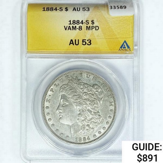 1884-S Morgan Silver Dollar ANACS AU53 VAM-8 MPD