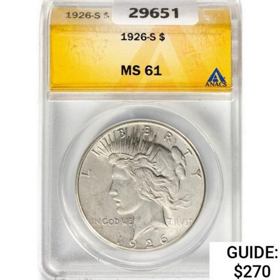 1926-S Silver Peace Dollar ANACS MS61
