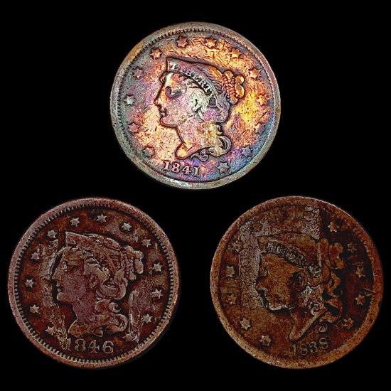1838-1847 Varied Date US Large Cents [3 Coins] HIG