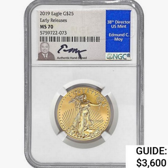 2019 $25 1/2oz. American Gold Eagle NGC MS70