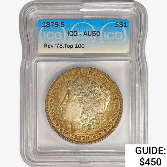 1879-S Morgan Silver Dollar ICG AU50 REV 78