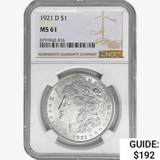 1921-D Morgan Silver Dollar NGC MS61