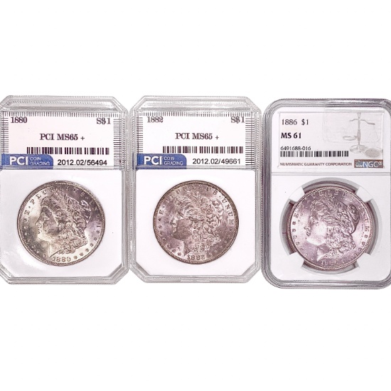 1880-1886 [3] Morgan Silver Dollar PCI/NGC MS65+/6