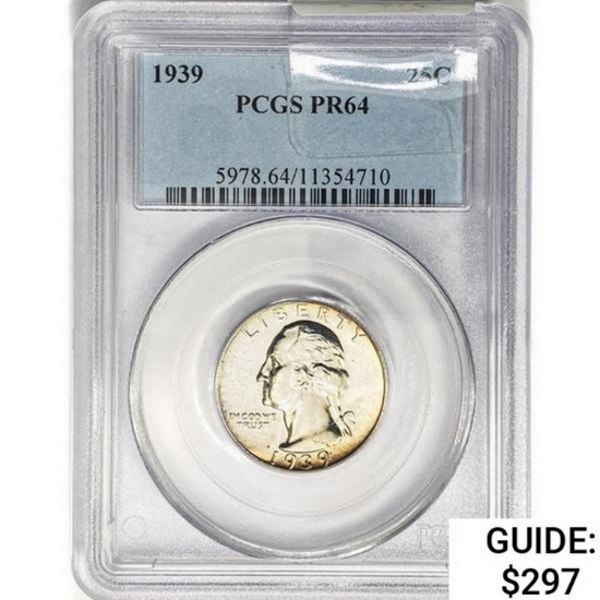 1939 Washington Silver Quarter PCGS PR64