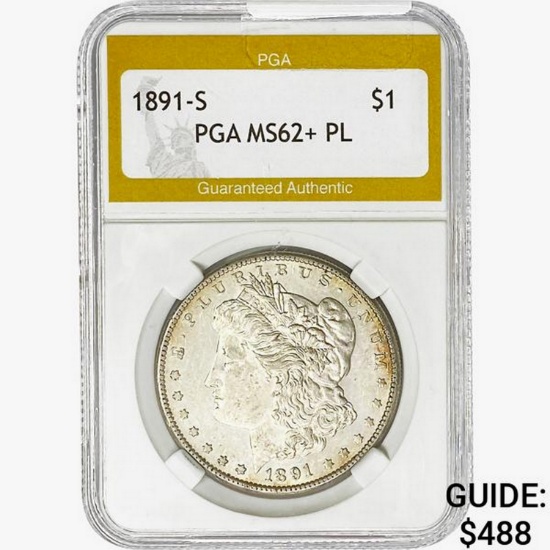 1891-S Morgan Silver Dollar PGA MS62+ PL