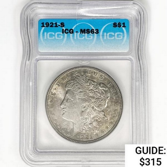 1921-S Morgan Silver Dollar ICG MS63