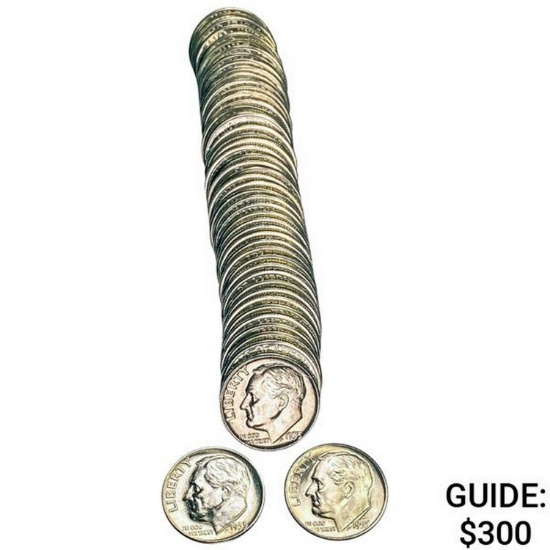 1955 1955 D BU Roosevelt Dime Roll [50 Coins]