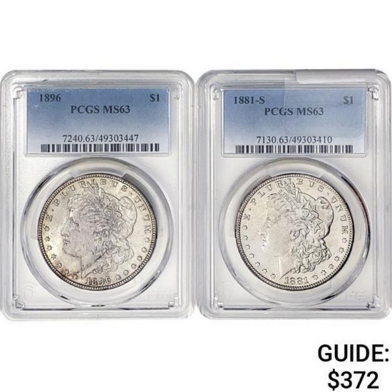 [2] 1881-S&1896 Morgan Silver Dollar PCGS MS63