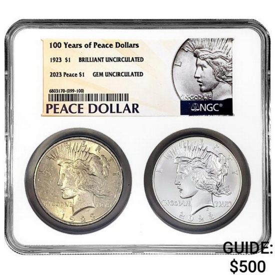 1923 Eagle & 2023 Peace BU/GEM  2 Coin Set