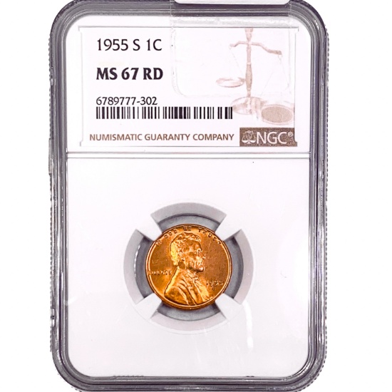 1955-S Wheat Cent NGC MS67 RD