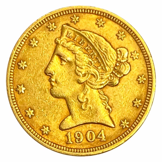 1904 $5 Gold Half Eagle AU