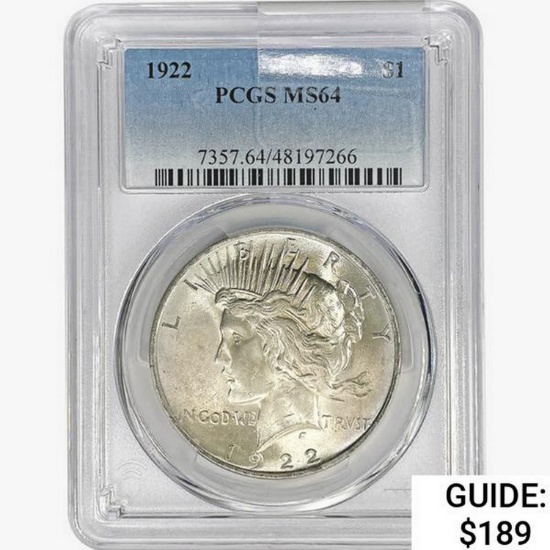 1922 Silver Peace Dollar PCGS MS64