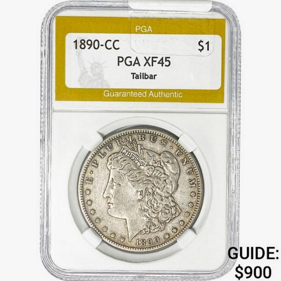 1890-CC Morgan Silver Dollar PGA XF45 Tailbar