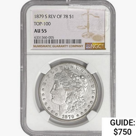 1879-S Morgan Silver Dollar NGC AU55 REV 78