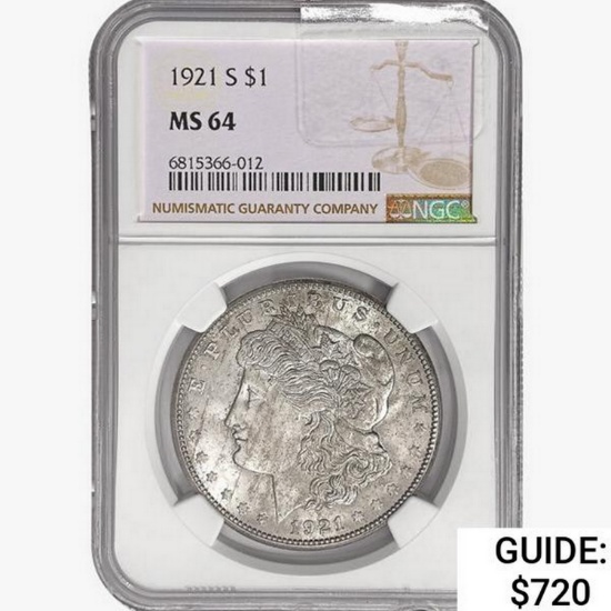 1921-S Morgan Silver Dollar NGC MS64