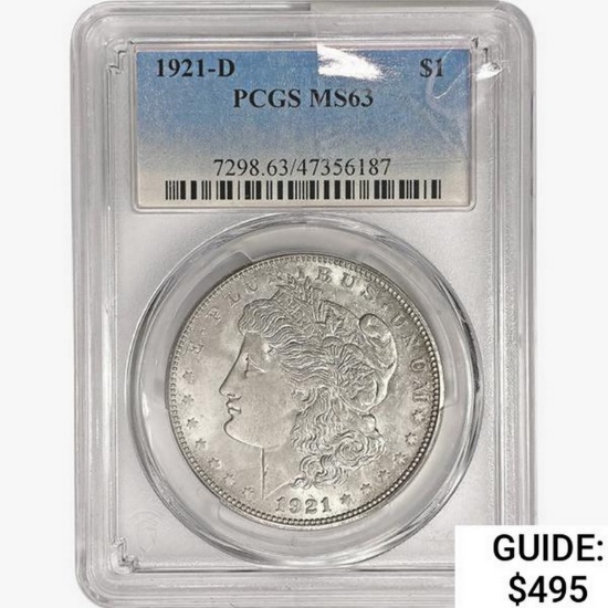 1921-D Morgan Silver Dollar PCGS MS63