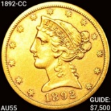 1892-CC $5 Gold Half Eagle