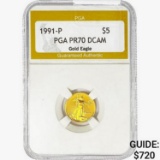 1991-P $5 1/10oz Gold Eagle PGA PR70 DCAM
