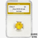 1990-P $5 1/10oz Gold Eagle PGA PR70 DCAM