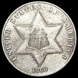 1860 Silver Three Cent CLOSELY UNCIRCULATED