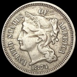 1874 Nickel Three Cent NEARLY UNCIRCULATED