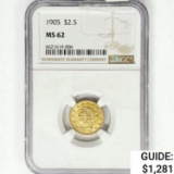 1905 $2.50 Gold Quarter Eagle NGC MS62