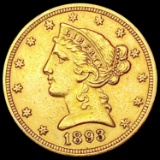 1893 $5 Gold Half Eagle CLOSELY UNCIRCULATED