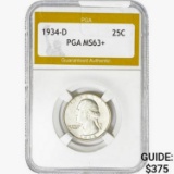 1934-D Washington Silver Quarter PGA MS63+