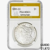 1891-CC Morgan Silver Dollar PGA MS63+ Spitting Ea