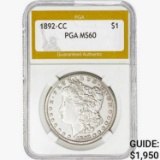 1892-CC Morgan Silver Dollar PGA MS60