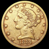 1884 $5 Gold Half Eagle LIGHTLY CIRCULATED