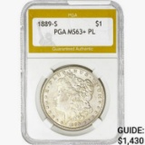 1889-S Morgan Silver Dollar PGA MS63+ PL