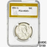 1951-S Franklin Half Dollar PGA MS65+