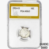 1924-D Mercury Silver Dime PGA MS63