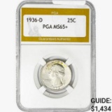 1936-D Washington Silver Quarter PGA MS65+