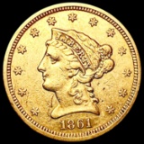 1861 $3 Gold Piece CLOSELY UNCIRCULATED