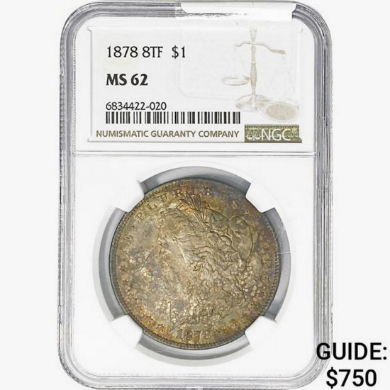1878 8TF Morgan Silver Dollar NGC MS62