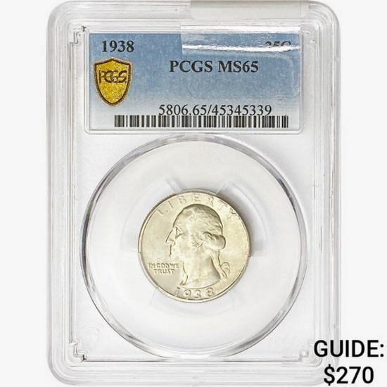 1938 Washington Silver Quarter PCGS MS65