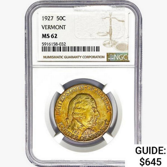 1927 Vermont Half Dollar NGC MS62
