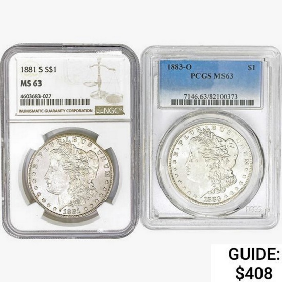 [2] Morgan Silver Dollars PCGS/NGC MS63 [1881-S, 1