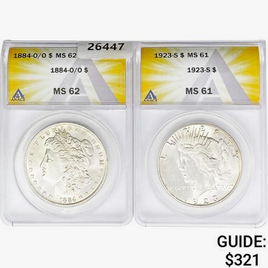1884&1923 [2] Silver Dollars ANACS MS61/62