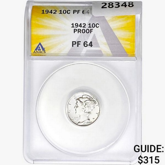 1942 Mercury Silver Dime ANACS PF64