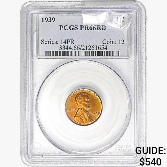 1939 Wheat Cent PCGS PR66 RD