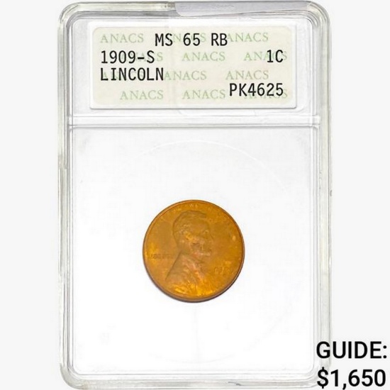 1909-S Wheat Cent ANACS MS65 RB