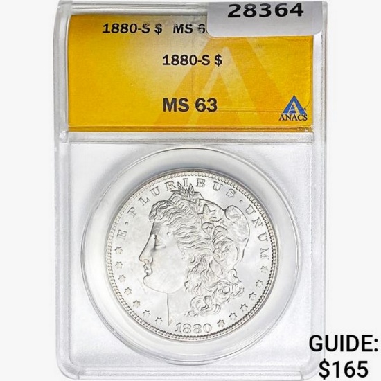 1880-S Morgan Silver Dollar ANACS MS63
