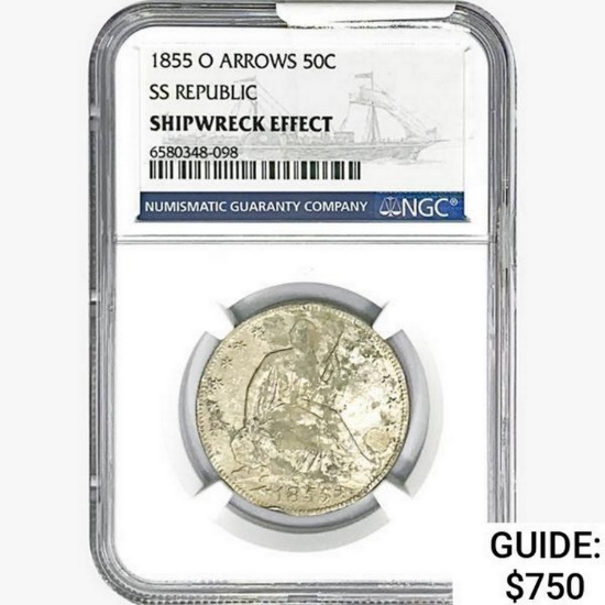 1855-O Seated Lib. 50C NGC Shipwreck Effect SS REP. ARWS