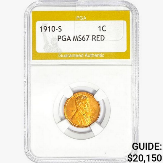 1910-S Wheat Cent PGA MS67 RED