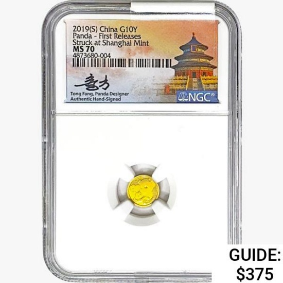 2019(S) .035oz. Gold China Panda 10 Yuan NGC MS70