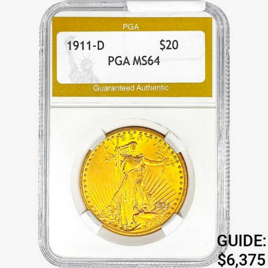 1911-D $20 Gold Double Eagle PGA MS64