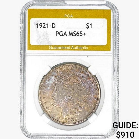 1921-D Morgan Silver Dollar PGA MS65+